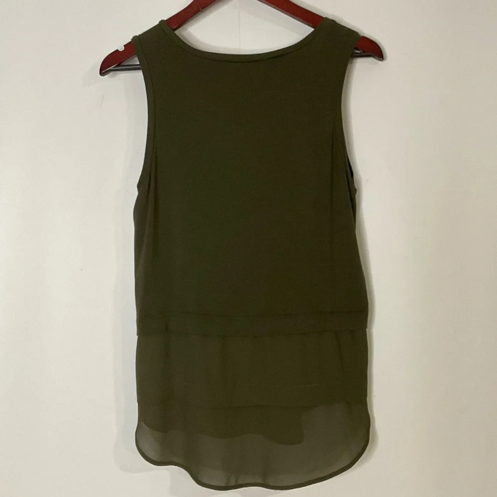 Michael Kors Army Green Sheer Layered Panels; Logo Emblem Tank Top; Size Medium